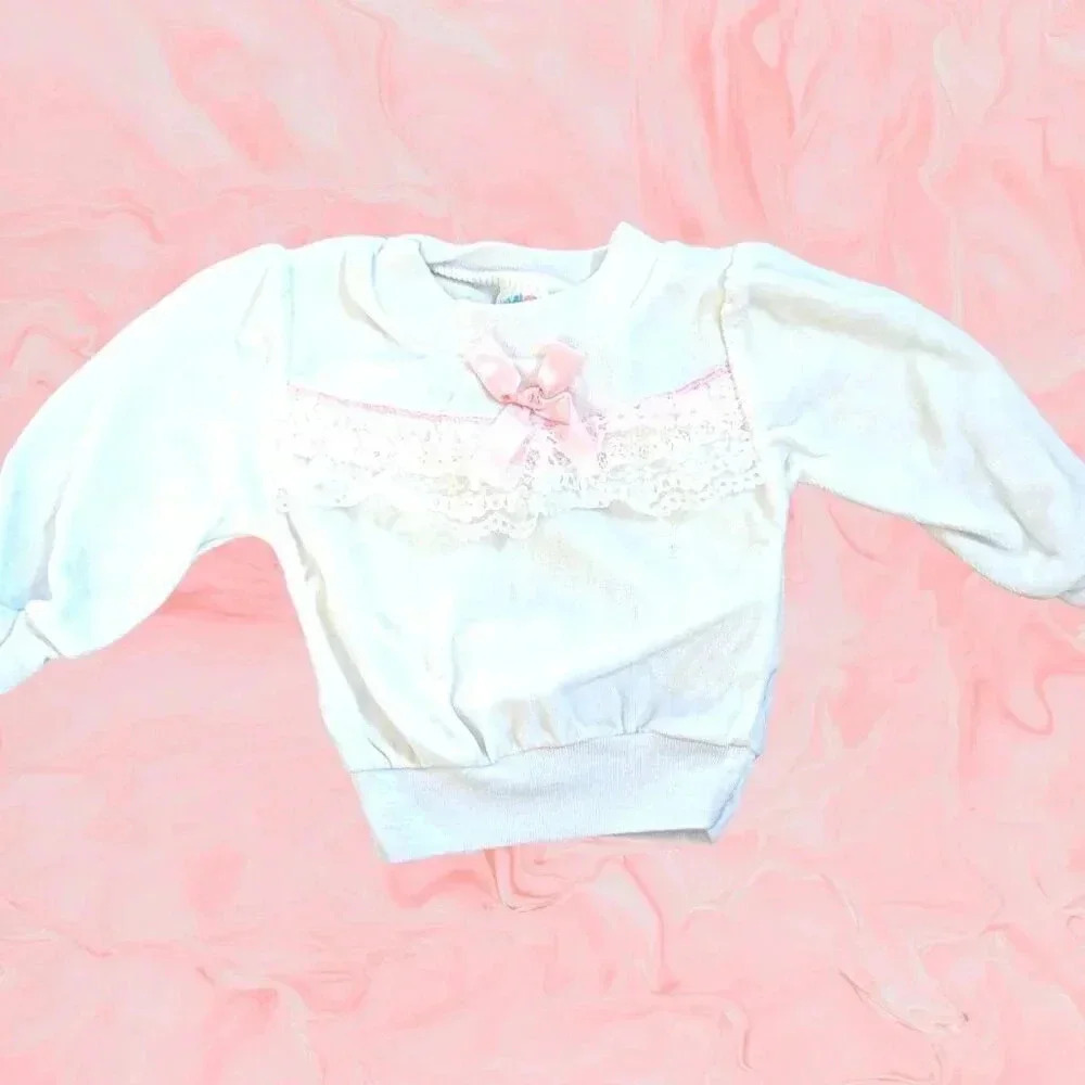 Vintage 90s Judy Phillipine Lace Trim Baby Pullover 12 Months